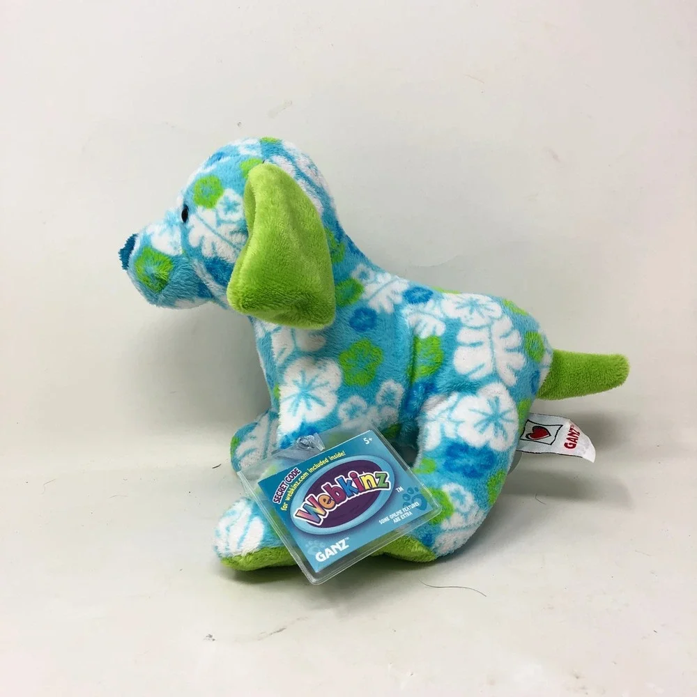 Ganz Webkinz Tropical Island Pup Blue Green Floral Plush HM600‎ NWT Unused CODE